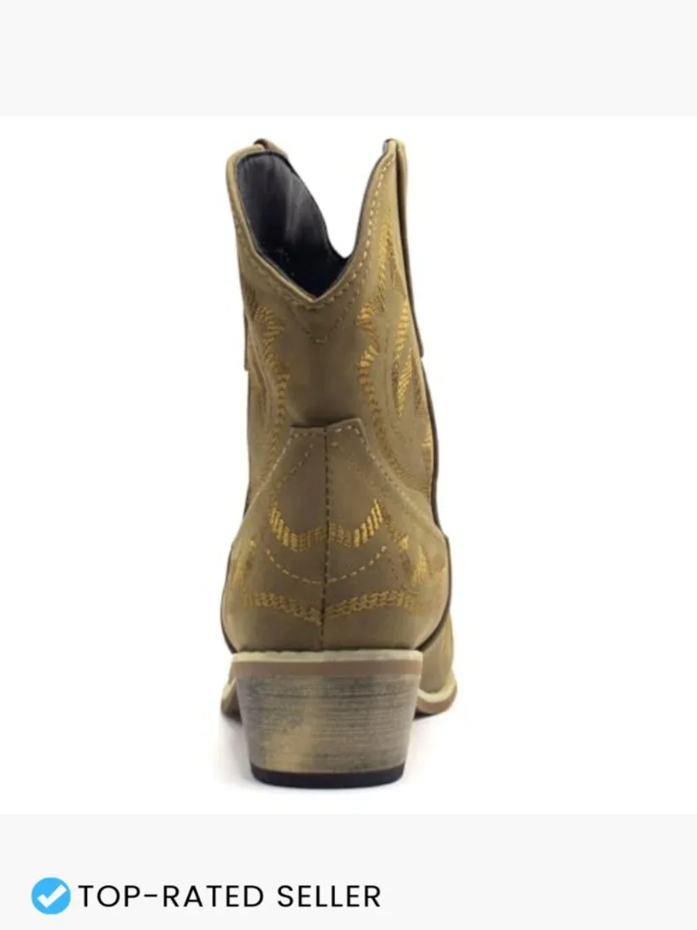 Embroidered Pointed Toe Western Ankle Booties Low Chunky Heel Pull-On